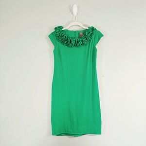 Taylor Ruffle Neck Ponte Shift Dress Size 2 Kelly Green Wedding Guest Career Mod